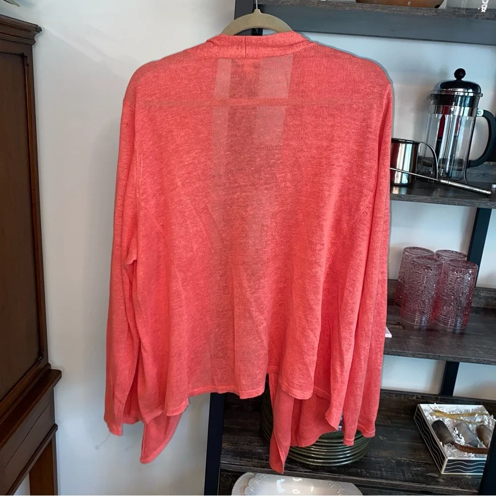 Eileen Fisher 100% Organic Linen Flora Cardigan Coral Angled Open Front 2X EUC